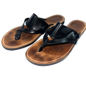 Seychelles Mosaic Slide Flip Flop Women's  Size 8 Black Leather Made in Italy